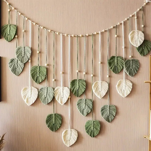 Bohemian Macrame Wall Art Tapestry with Leaf Design