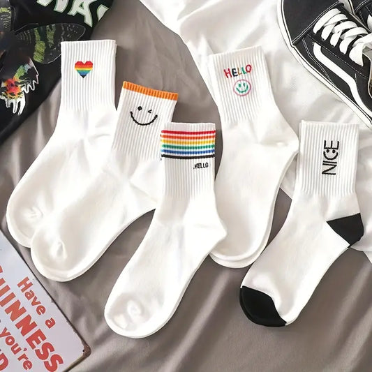 5/10 Pairs Women One Size Rainbow Striped Socks