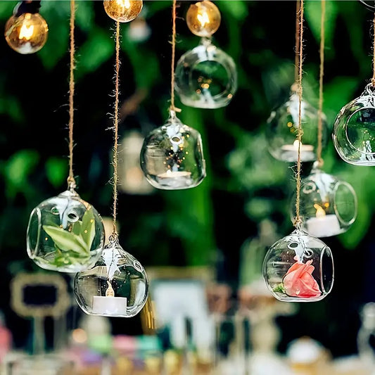 18 pcs Decorative Hanging Glass Candle Holder for Home and Garden Decor, Mini Plant Terrarium Globe, Ideal for Weddings and Parties