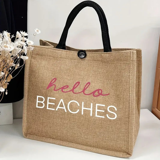 Beach Letter Print Tote Bag, Large Capacity Gift Bag, Women's Casual Handbag For Work School Shopping Beach Travel