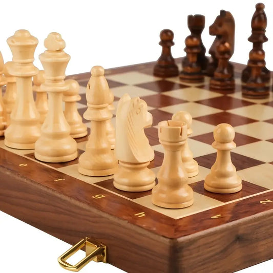 Premium Solid Wood Chess Set with Folding Board and 2 Extra Queens - Perfect for Kids and Gift Giving on Christmas, Halloween, and Thanksgiving - Ideal Gaming Gift