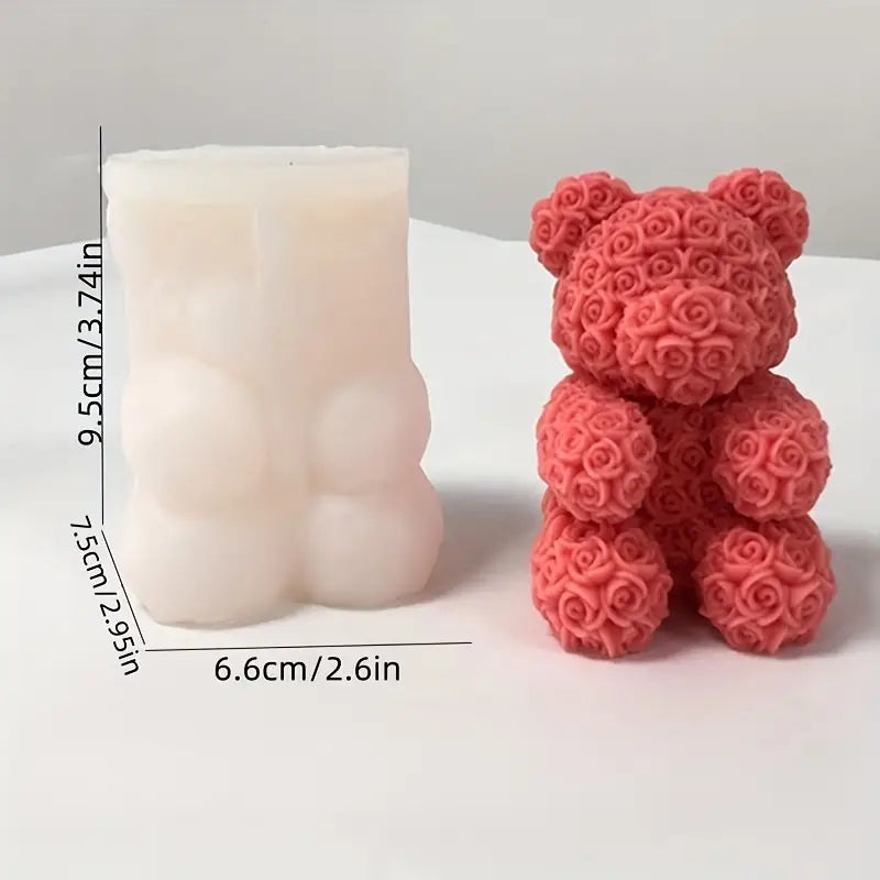 1pc 3D Rose Bear Candle Making Silicone Molds - Perfect for Valentine's Day Gifts, Aromatherapy Wax Molds, DIY Crafts, Epoxy Resin, Plaster Coloring Molds, Wax Candles, and Home Decor Clay Making