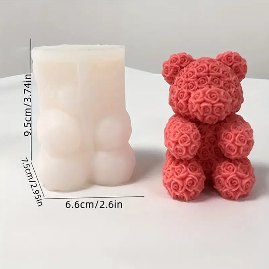 1pc 3D Rose Bear Candle Making Silicone Molds - Perfect for Valentine's Day Gifts, Aromatherapy Wax Molds, DIY Crafts, Epoxy Resin, Plaster Coloring Molds, Wax Candles, and Home Decor Clay Making