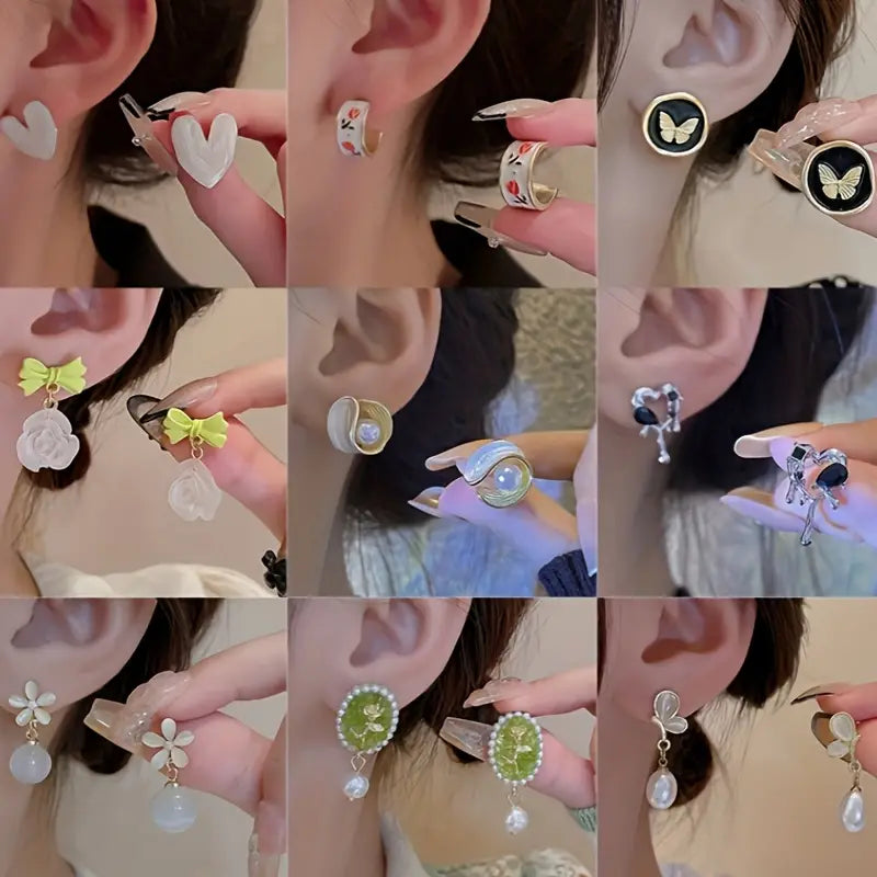10 Random Pairs Of Earrings Buttterfly, Hoop, Flower, Heart, And Multiple Styles For U To Match Various Outfits Party Accessories
