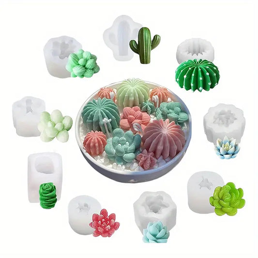 8pcs Succulent Plant Silicone Molds, Flower Resin Molds, Silicone Candle Molds. 3D Cactus Candle Molds Silicone For Aromatherapy Candle Soap Making, Wax, Resin Casting, Soap Cake Dessert Mousse Molds