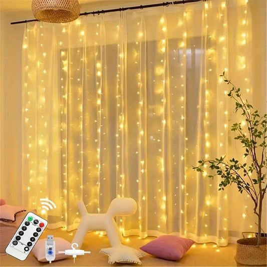A Set Of 118.11inch×118.11inch/78.74inch 300 LEDs Curtain String Lights With Remote Control To Adjust The Lights USB Power Supply Suitable For Parties, Festivals, Weddings, Bedrooms, Dormitories Room Background Decoration