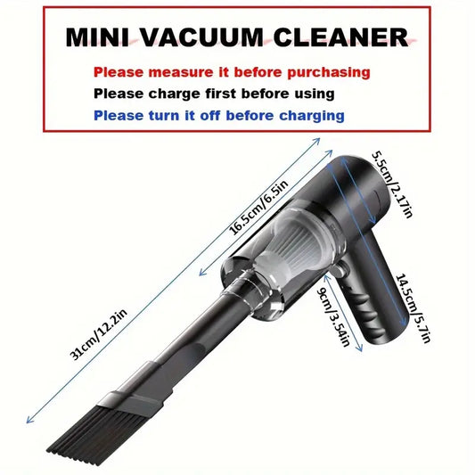 Handheld Wireless Vacuum Cleaner - Rechargeable, Powerful Suction, Long Battery Life, USB Charging, Washable Filter, Ideal for Car Cleaning