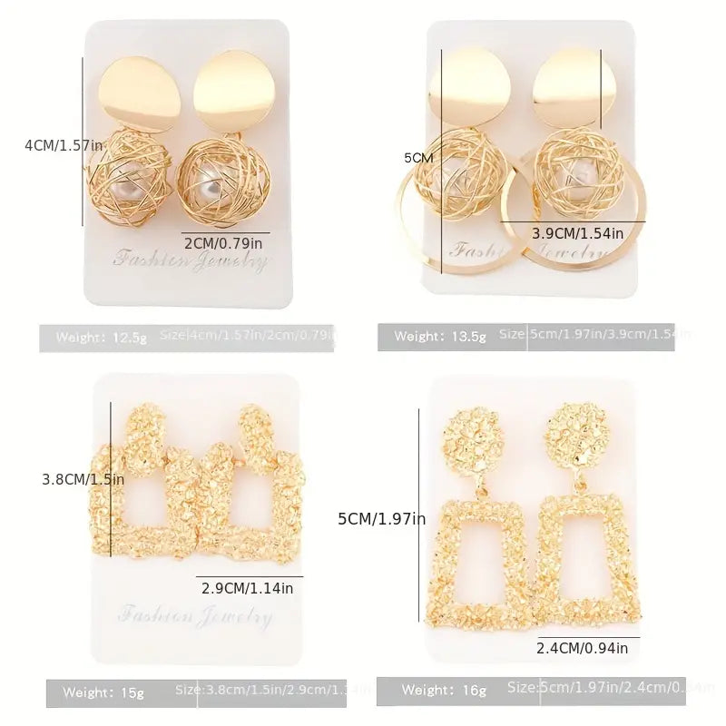 10 pairs/ Random Mixed Elegant Geometric Dangle Earrings - Luxury Zinc Alloy Jewelry for Women - Trendy Gift Idea