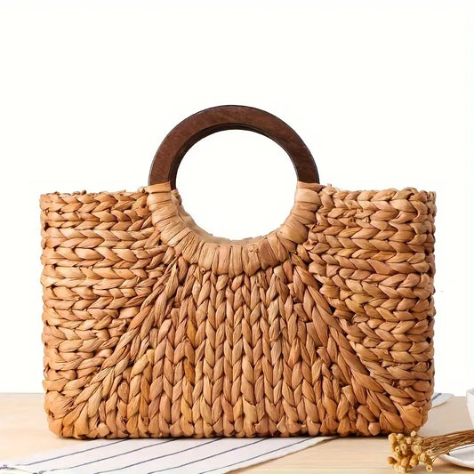 Minimalist Straw Satchel Square Bag, All-Match Travel Beach Storage Bag, Women's Woven Bag